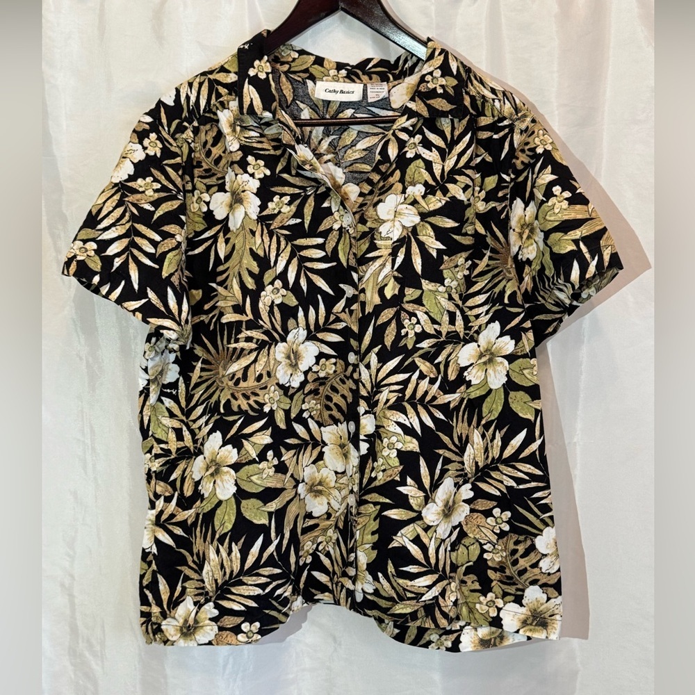 Vintage Y2K Cathy Basics Floral Hawaiian Shirt XL